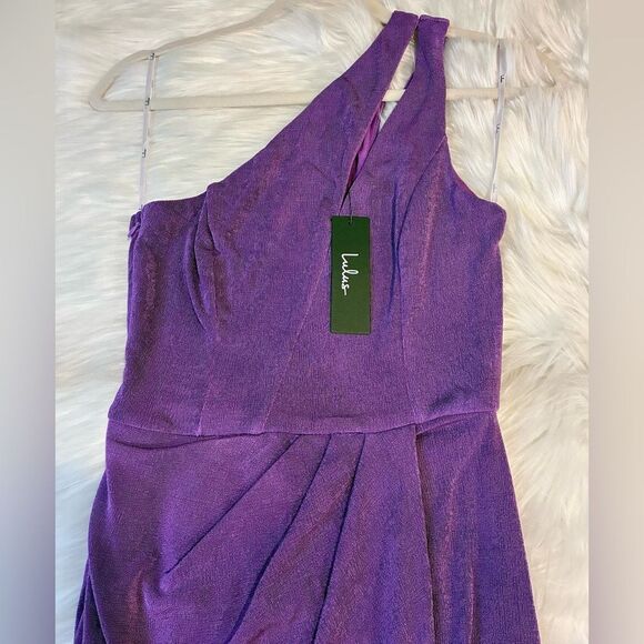 NWT Lulus Fabulous Forever Purple One-Shoulder Cutout Tulip Midi Dress - Picture 4 of 8